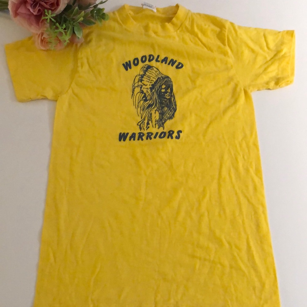 Woodland Warriors Yellow T Shirt 1980s Zepherhills Florida Woodland Elementary